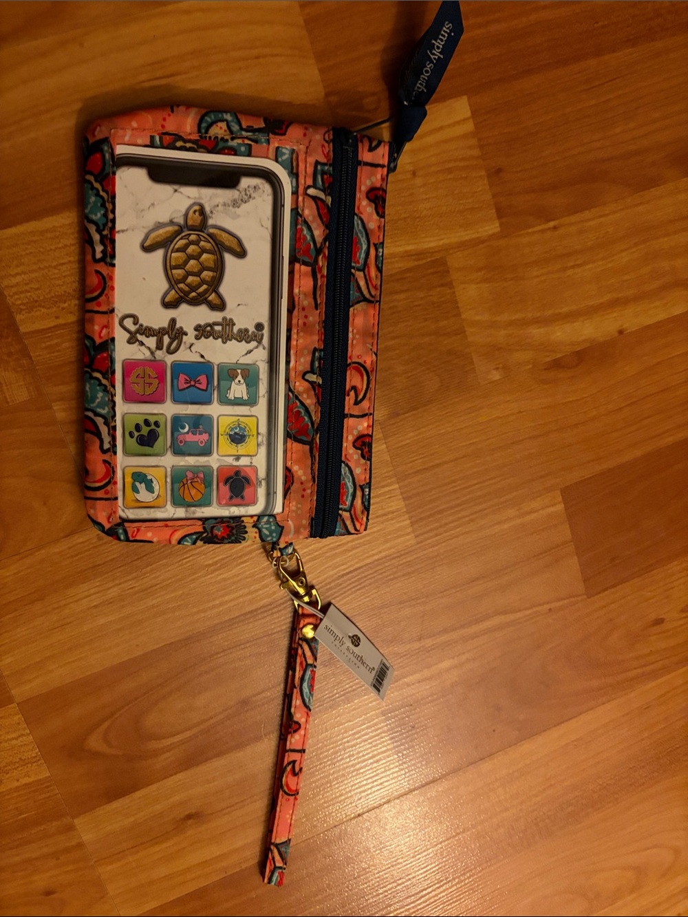 Simply Southern Coral Pattern Phone Wristlet with Clear ID Window NEW WITH TAGS